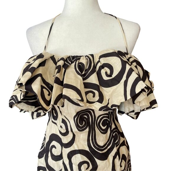 NWT Anthropologie The Wolf Gang Mirador Tan Linen Mini Dress Swirl SZ 6 - Picture 3 of 16
